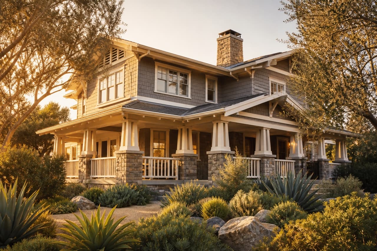 Craftsman-style treatment residence photographed in warm morning light