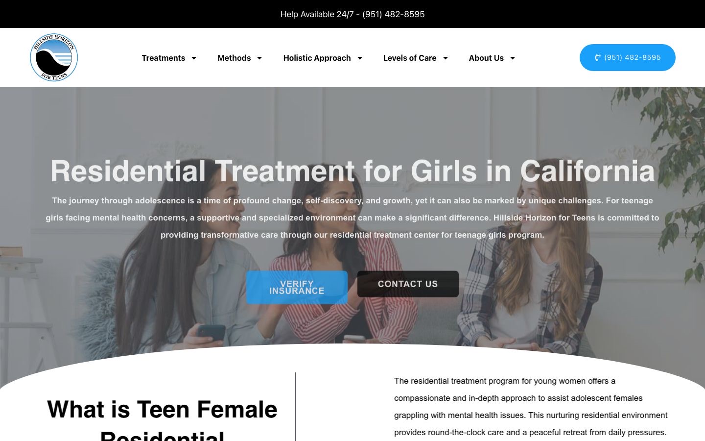 Teen female residential treatment page on hillsidehorizon.com